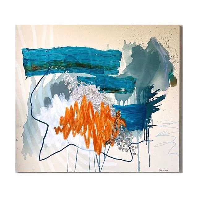 Private commission, abstract mixed media painting, 38 by 40 inches, one of a pair, sold